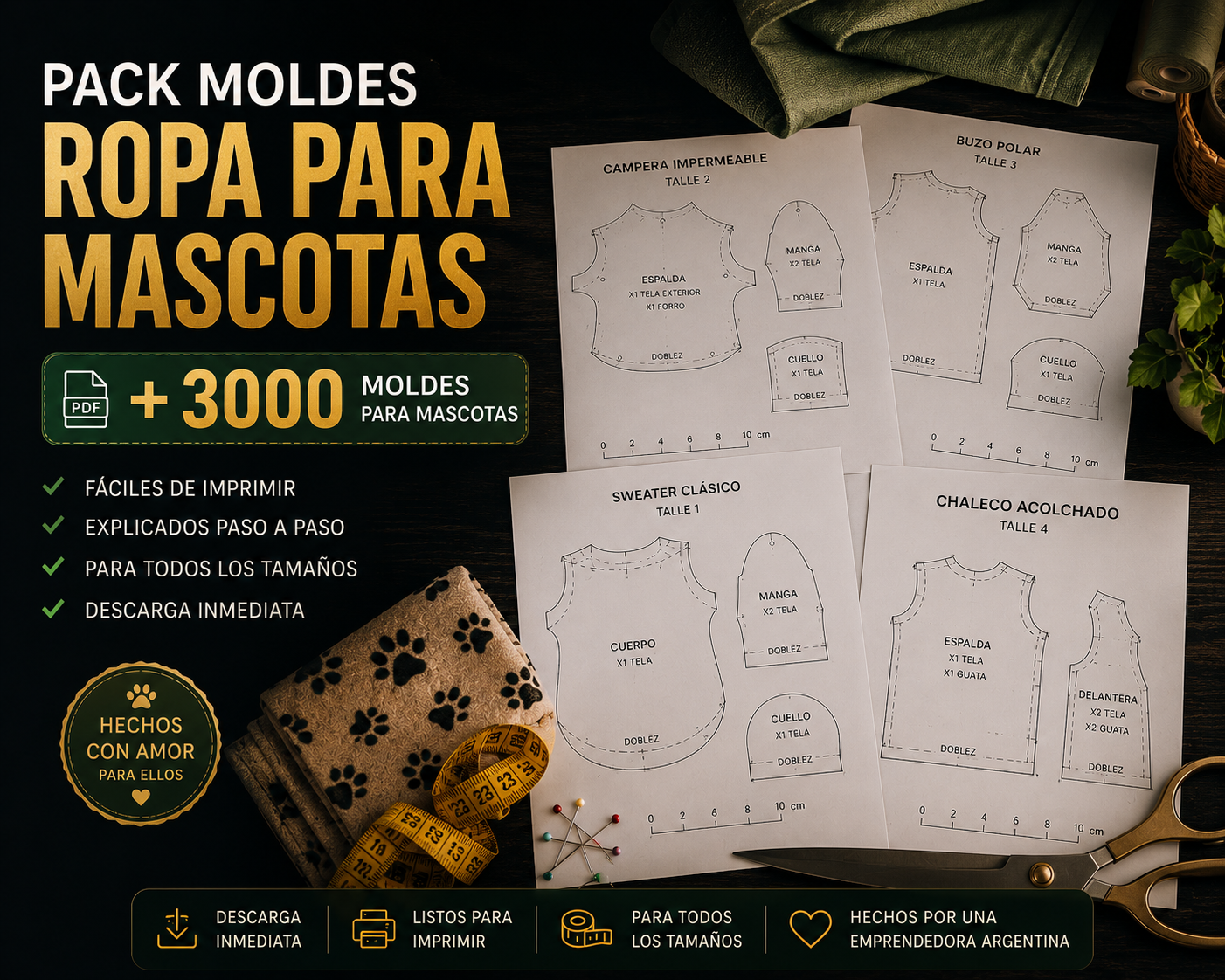 Pack Moldes Ropa Mascotas™ — +3000 Moldes PDF para Coser y Vender desde Casa
