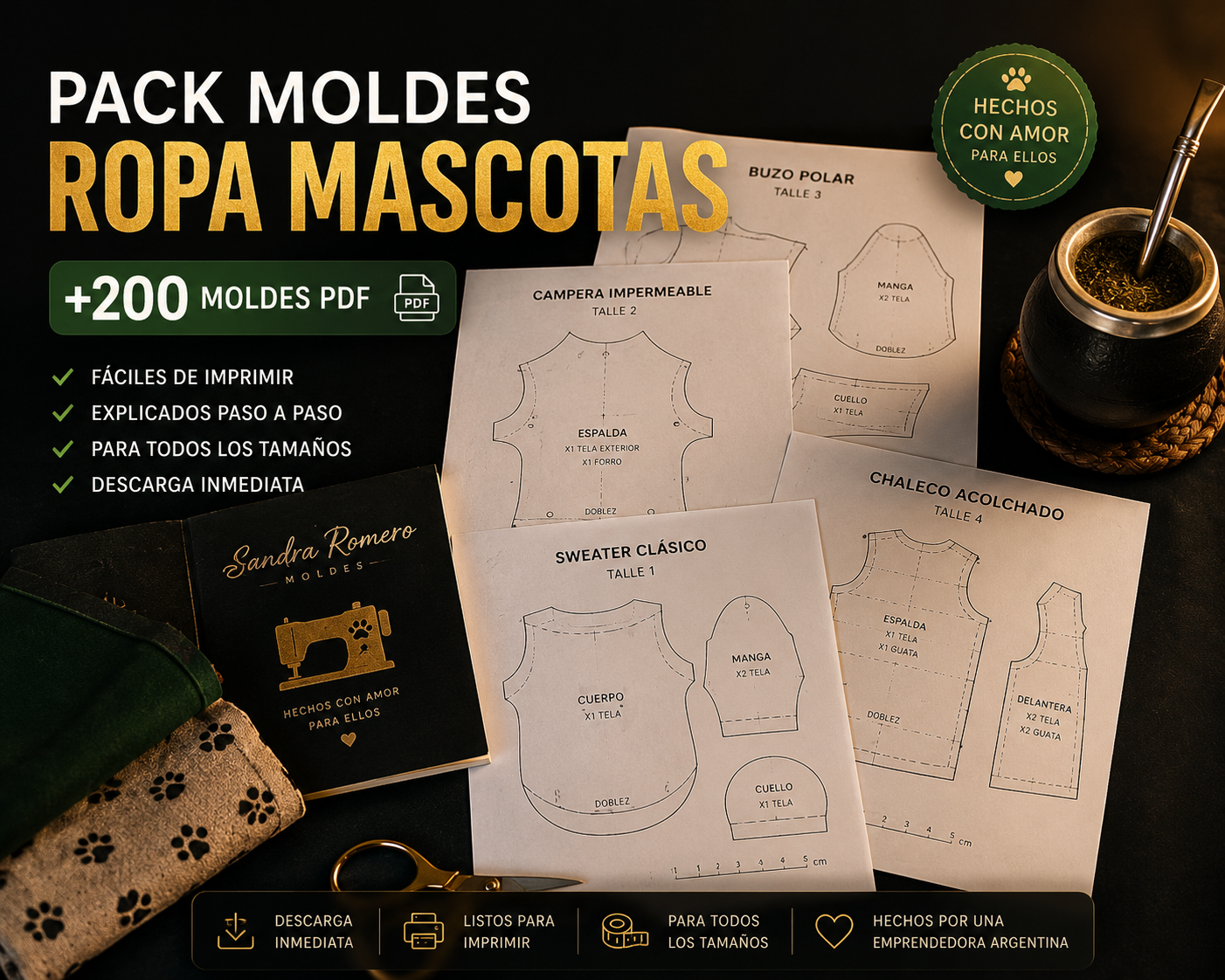 Pack Moldes Ropa Mascotas™ — +200 Moldes PDF para Coser y Vender desde Casa